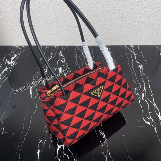 Prada專櫃新款刺繡織物新款肩背女包 1BA368 普拉達刺繡織物提花圖案手提包 csp1517
